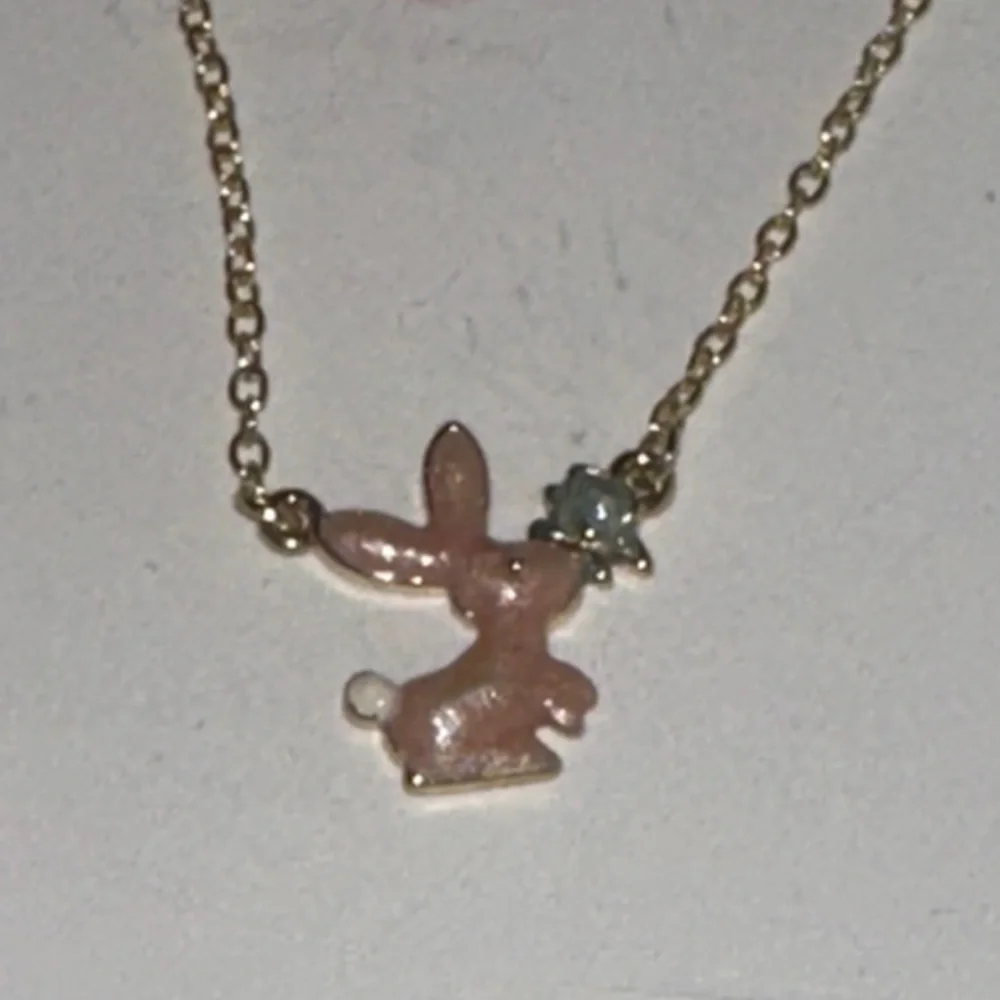 Gold Pink Bunny Necklace